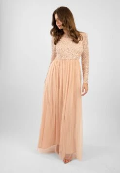 Belle Blush Pink Long Sleeve Bridesmaid Dress -Lace & Beads Shop ElleBlushPink 1