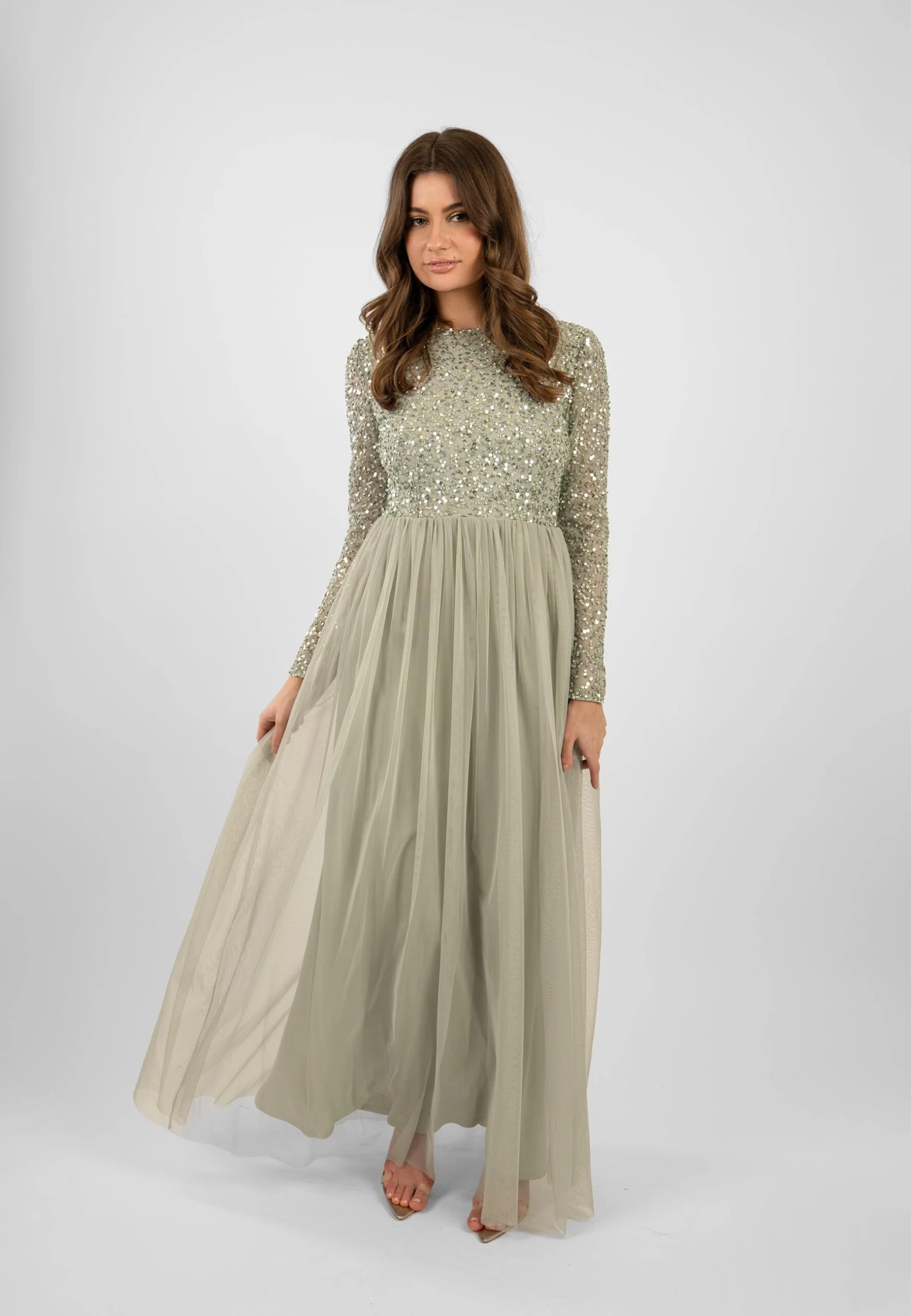 Belle Sage Green Long Sleeve Bridesmaid Dress 8 Belle Sage Green Long Sleeve Bridesmaid Dress - Image 6
