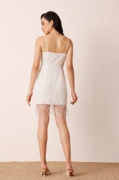 Eva Embellished Fringe Mini Dress In White -Lace & Beads Shop EvaMiniinWhite 2