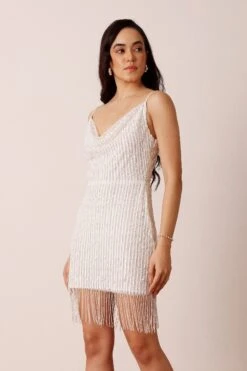 Eva Embellished Fringe Mini Dress In White -Lace & Beads Shop EvaMiniinWhite 4