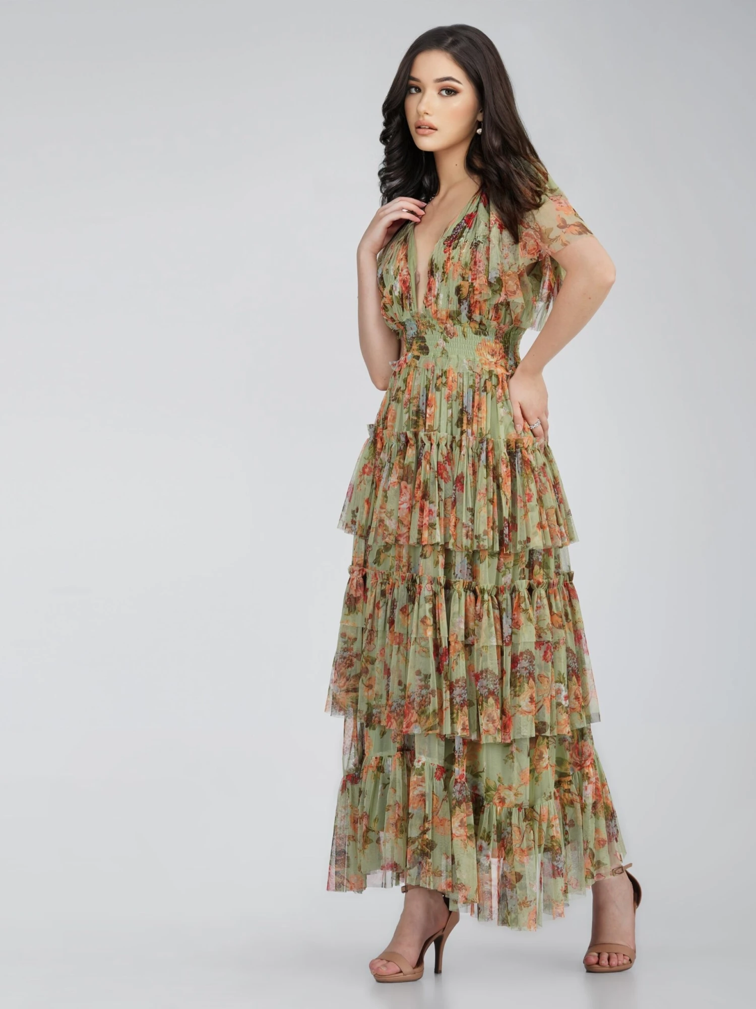 Exham Printed Tulle Maxi Dress In Green Floral 5 Exham Printed Tulle Maxi Dress In Green Floral - Image 3