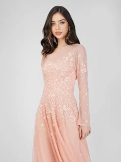 Luciene Long Sleeve Embellished Maxi Dress In Blush Pink -Lace & Beads Shop FairyTaleDresses 18