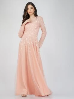 Luciene Long Sleeve Embellished Maxi Dress In Blush Pink -Lace & Beads Shop FairyTaleDresses 20