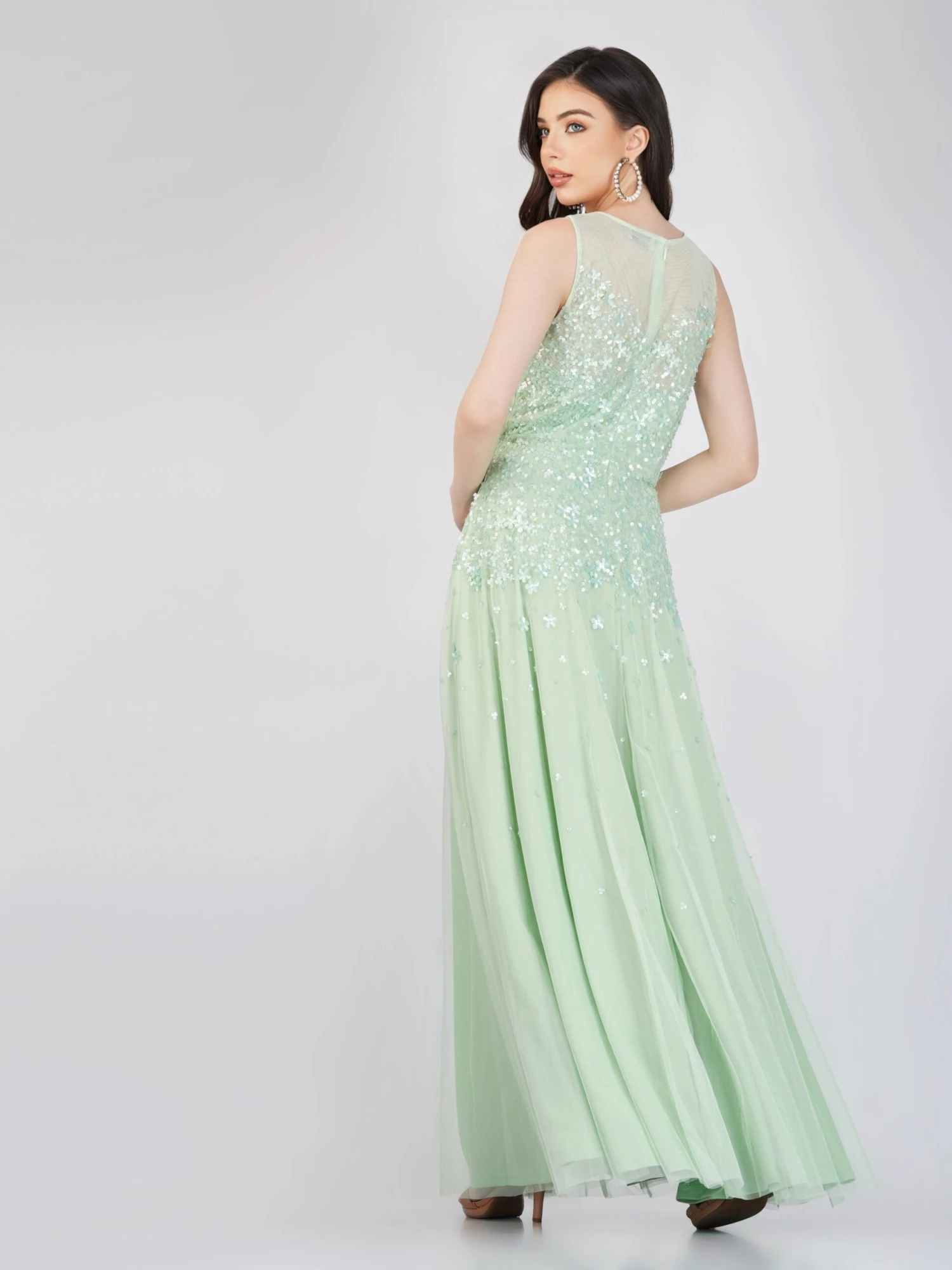 Lilith Floral Embellished Maxi Dress In Mint 6 Lilith Floral Embellished Maxi Dress In Mint - Image 4