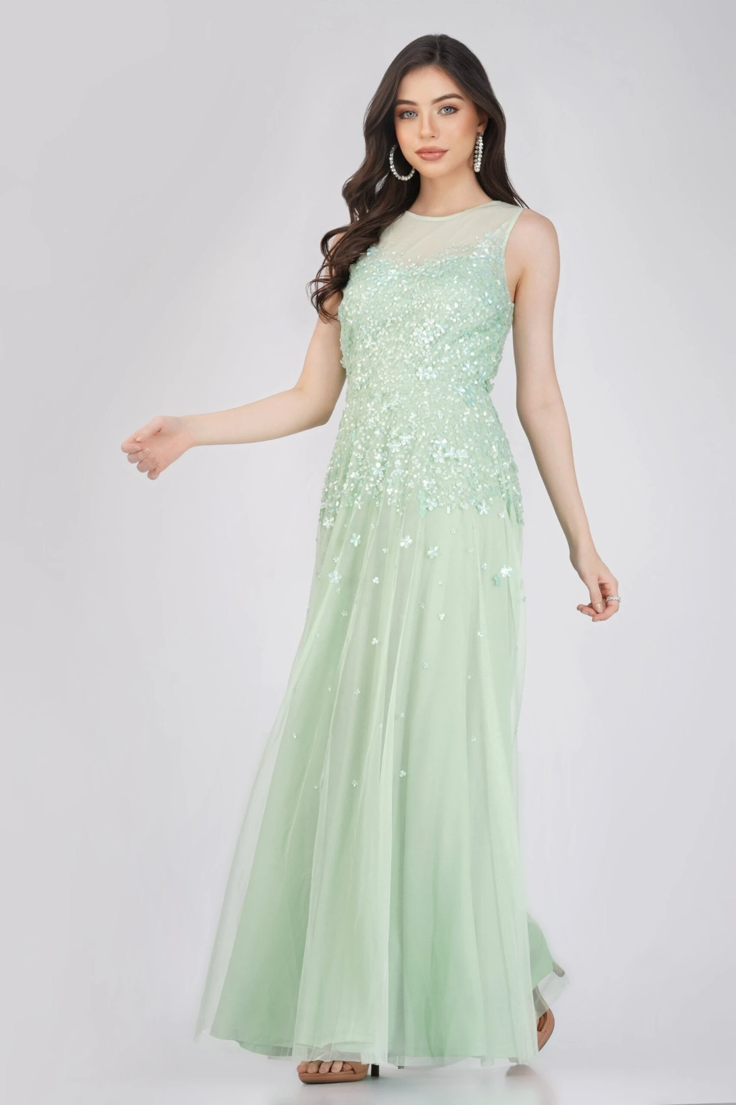 Lilith Floral Embellished Maxi Dress In Mint 3 Lilith Floral Embellished Maxi Dress In Mint