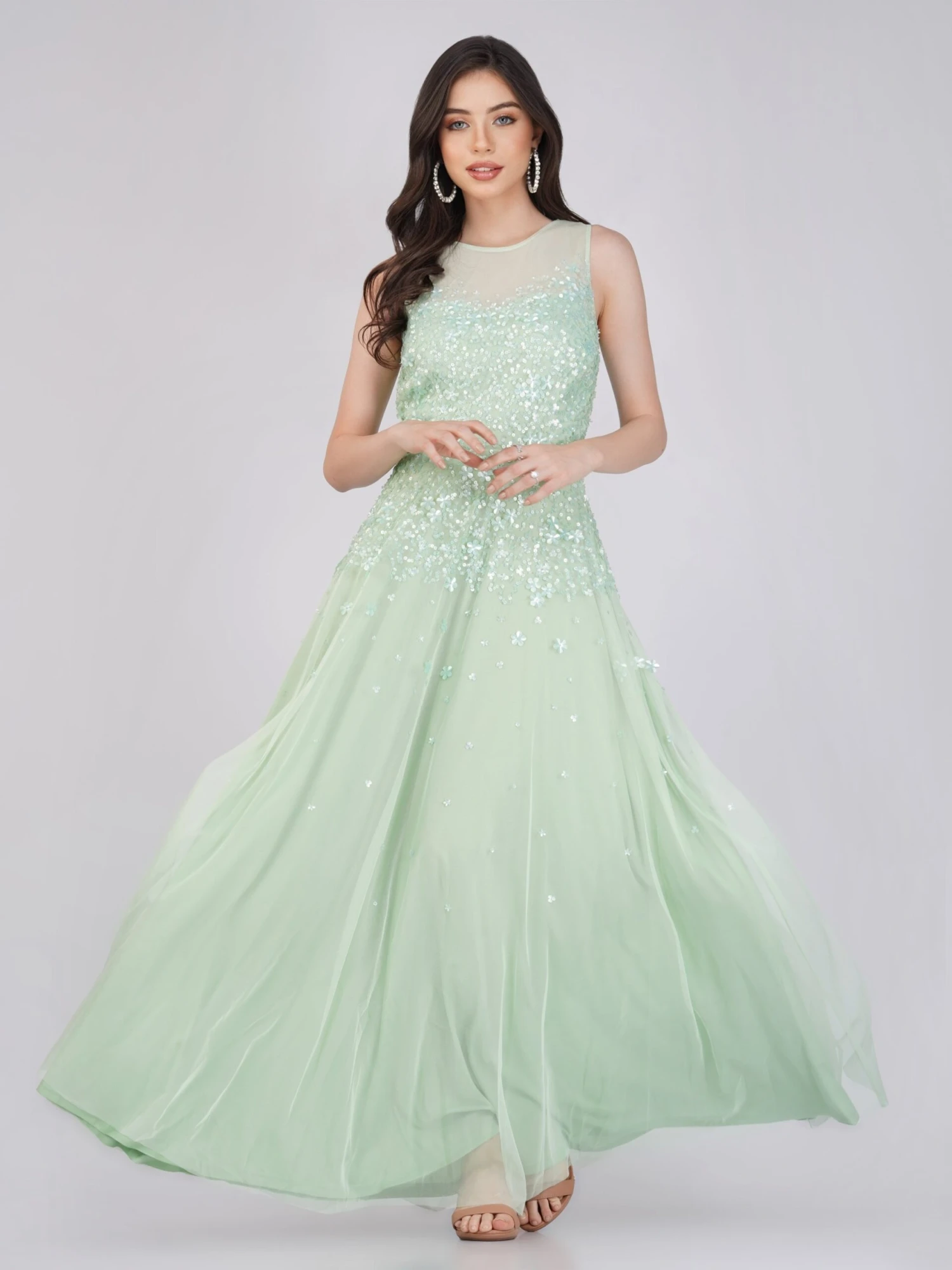 Lilith Floral Embellished Maxi Dress In Mint 7 Lilith Floral Embellished Maxi Dress In Mint - Image 5