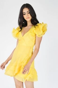 Fairy Flutter Sleeve Mini Dress In Yellow -Lace & Beads Shop Fairy 4