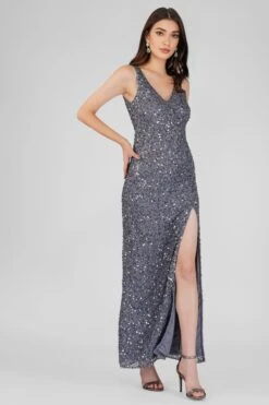 Greyson Grey Sequin Maxi Dress -Lace & Beads Shop Greyson 4