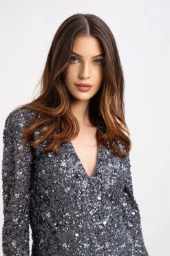 Gwen Grey Long Sleeve Embellished Mini Dress -Lace & Beads Shop GwenMini 8 Copy