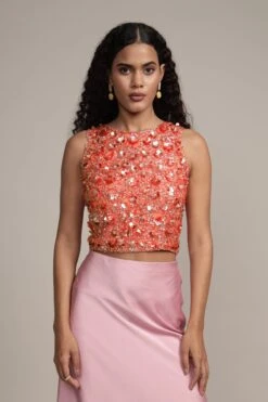 Hazel Embellished Top In Coral -Lace & Beads Shop HazelTopinCoral 2