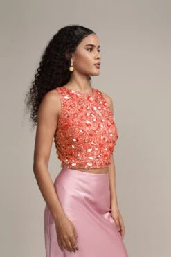 Hazel Embellished Top In Coral -Lace & Beads Shop HazelTopinCoral 7