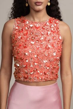 Hazel Embellished Top In Coral -Lace & Beads Shop HazelTopinCoral 8