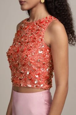 Hazel Embellished Top In Coral -Lace & Beads Shop HazelTopinCoral 9