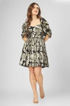Sydney Metallic Printed Mini Dress In Black
