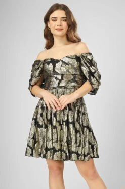 Sydney Metallic Printed Mini Dress In Black -Lace & Beads Shop IMG 0885