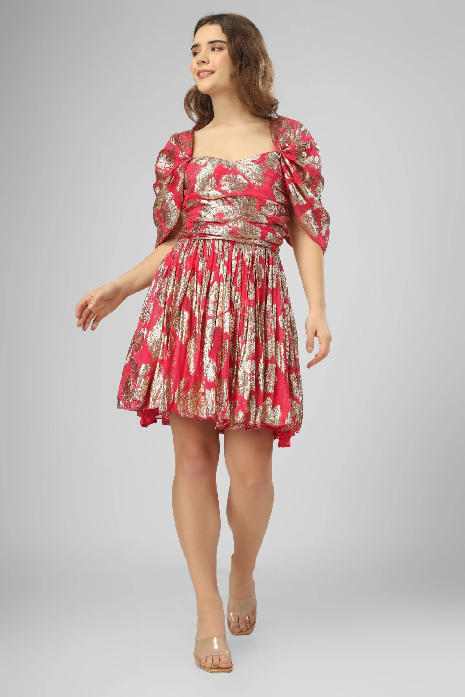 Sydney Metallic Printed Mini Dress In Fuchsia 6 Sydney Metallic Printed Mini Dress In Fuchsia - Image 5