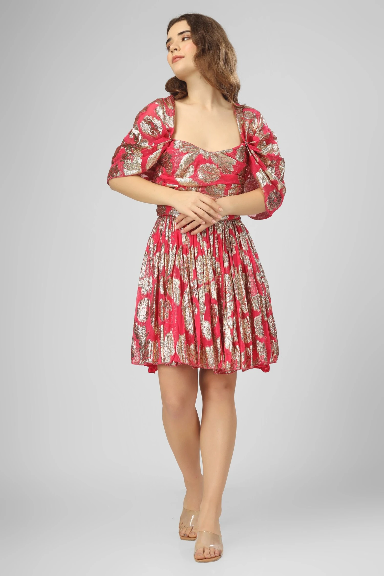 Sydney Metallic Printed Mini Dress In Fuchsia 7 Sydney Metallic Printed Mini Dress In Fuchsia - Image 6