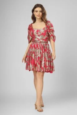 Sydney Metallic Printed Mini Dress In Fuchsia