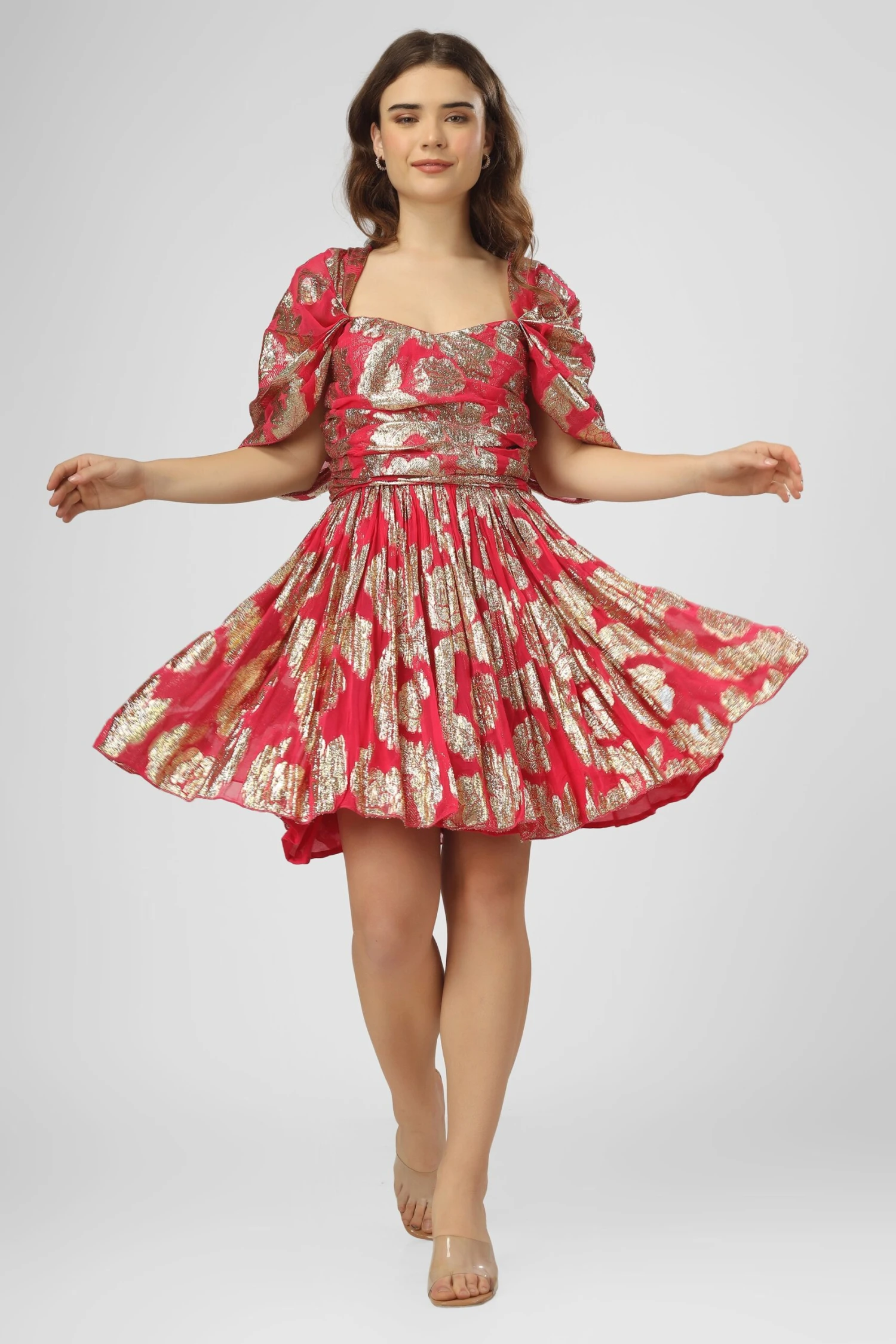 Sydney Metallic Printed Mini Dress In Fuchsia 3 Sydney Metallic Printed Mini Dress In Fuchsia - Image 2