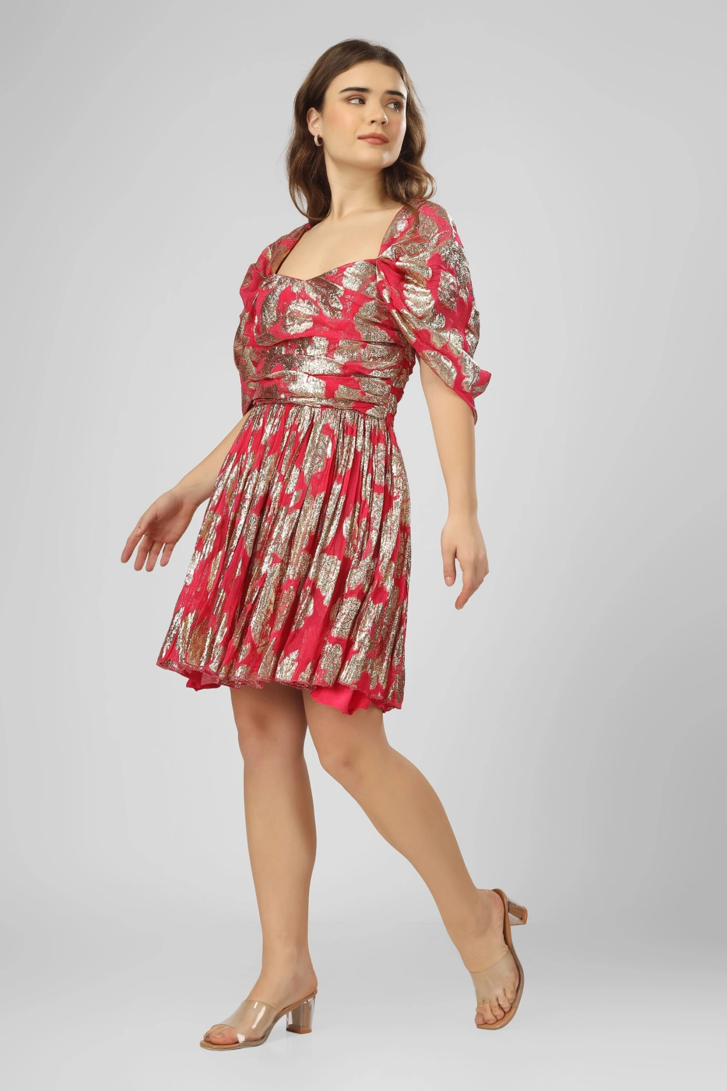 Sydney Metallic Printed Mini Dress In Fuchsia 5 Sydney Metallic Printed Mini Dress In Fuchsia - Image 4