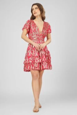 Madison Bright Pink Metallic Printed Mini Dress -Lace & Beads Shop IMG 1062c