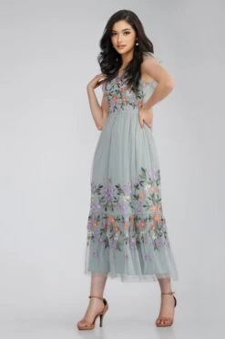 Iris Dusty Blue Embroidered Dress -Lace & Beads Shop IrisMidaxiLB L 99 4