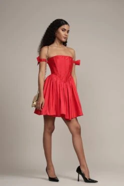 Carly Corset Mini Dress In Red -Lace & Beads Shop JLCarlyMiniinRed 3