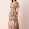 Jasmine Soft Tulle Maxi Dress In Brown Floral