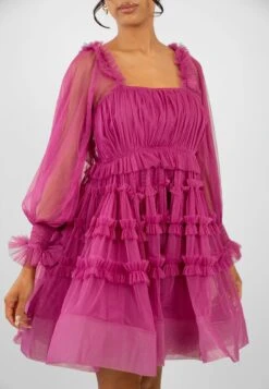 Jessica Tulle Smock Mini Dress In Vivid Purple -Lace & Beads Shop JessicaVividPurple 2