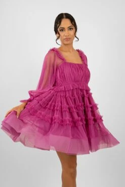 Jessica Tulle Smock Mini Dress In Vivid Purple -Lace & Beads Shop JessicaVividPurple 3