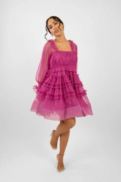 Jessica Tulle Smock Mini Dress In Vivid Purple -Lace & Beads Shop JessicaVividPurple 7