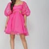 Katja Bright Pink Puff Sleeve Dress -Lace & Beads Shop KatjaMini 2 edited