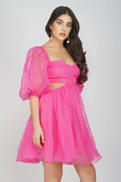Katja Bright Pink Puff Sleeve Dress -Lace & Beads Shop KatjaMini 3