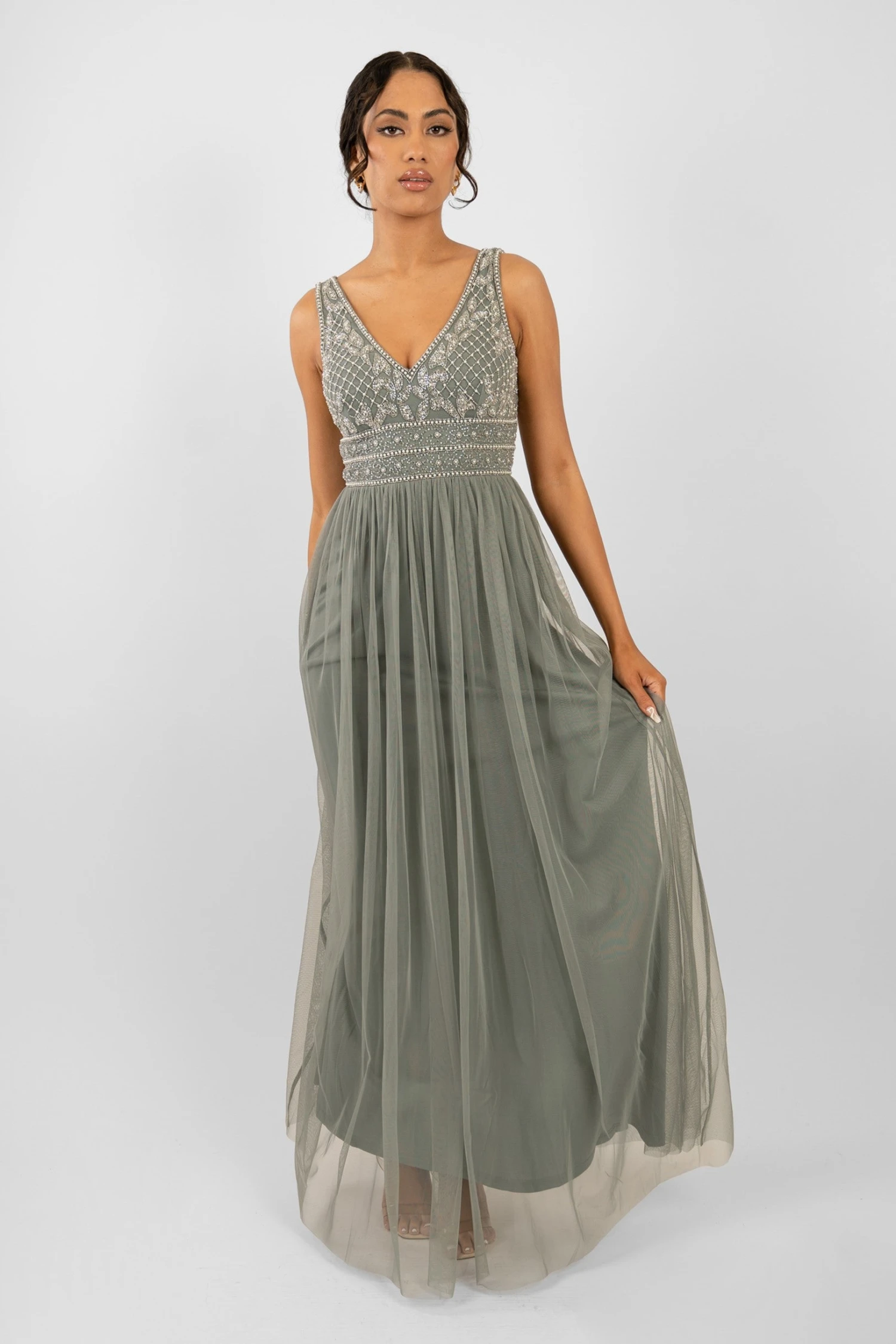 Kreshma Teal Embellished Maxi Dress 3 Kreshma Teal Embellished Maxi Dress