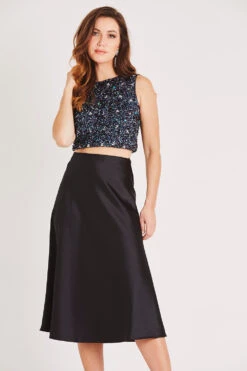 Sophie Black Satin Midi Skirt 9 Sophie Black Satin Midi Skirt -Lace & Beads Shop LACE BEADS 1978