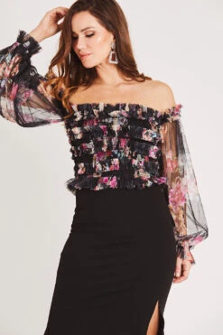 Rolf Top In Black Floral -Lace & Beads Shop LACE BEADS 2034