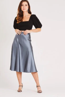 Sophie Grey Satin Skirt -Lace & Beads Shop LACE BEADS 2109