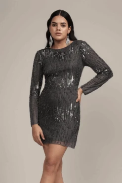 Neva Embellished Mini Dress In Grey