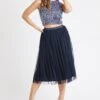 Val Tulle Midi Skirt In Navy