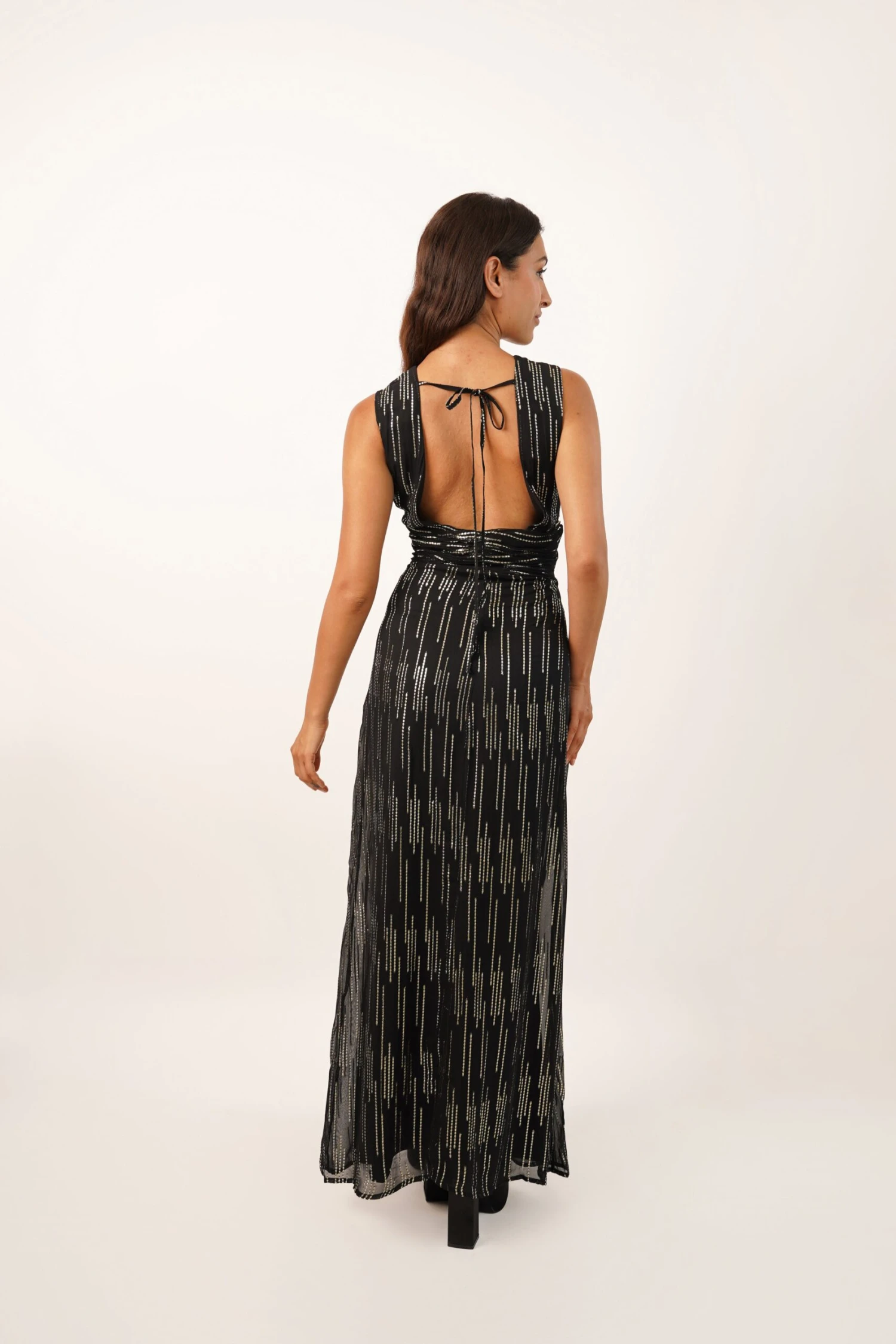 Norex Plunging Striped Dress With Tie Back 4 Norex Plunging Striped Dress With Tie Back - Image 2