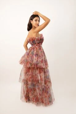 Natalia Tulle Maxi Dress In Mixed Floral -Lace & Beads Shop L B1568 Copy