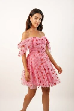 Sydney Pink Heart Mini Dress -Lace & Beads Shop L B1691