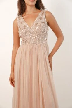 Aurora Nude Embellished Maxi Dress -Lace & Beads Shop L B37099