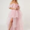 Sydney Off Shoulder Tulle Maxi Dress In Powder Pink