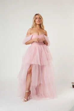 Sydney Off Shoulder Tulle Maxi Dress In Powder Pink -Lace & Beads Shop LaceandBeads1531