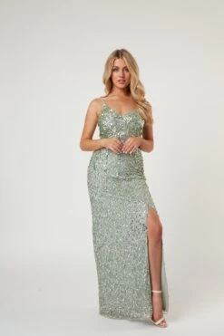 Gloria Sage Green Beaded Maxi Dress -Lace & Beads Shop LaceandBeads796