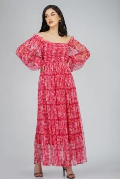 Lana Red Printed Tulle Dress -Lace & Beads Shop LanaMidi 1