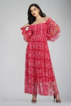 Lana Red Printed Tulle Dress -Lace & Beads Shop LanaMidi 2