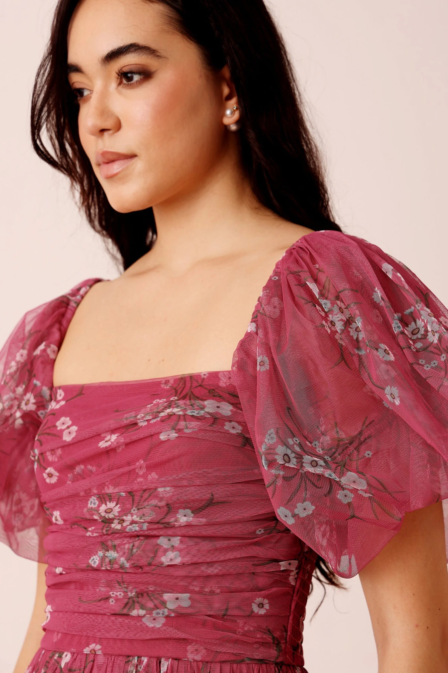 Lana Puff Sleeve Tulle Maxi Dress In Orchid Floral 6 Lana Puff Sleeve Tulle Maxi Dress In Orchid Floral - Image 4