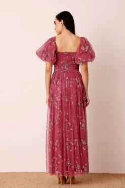 Lana Puff Sleeve Tulle Maxi Dress In Orchid Floral 9 Lana Puff Sleeve Tulle Maxi Dress In Orchid Floral -Lace & Beads Shop Lana Maxi in Orchid Floral 2